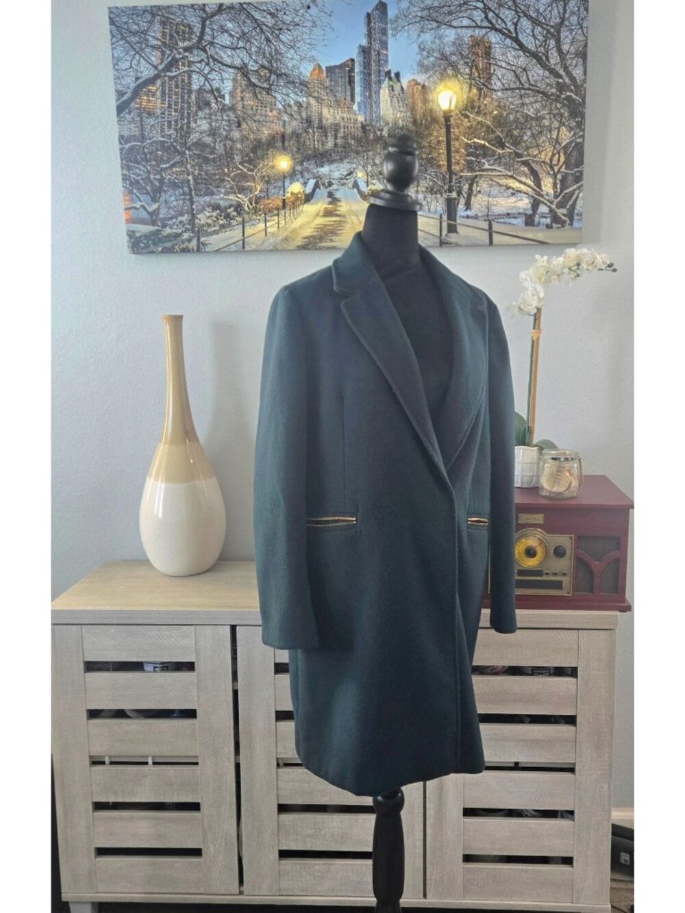 Topshop Meg Zip Pocket Coat Dark Green Womens Size 8 (26-0204)